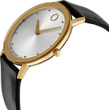 Movado TC Silver Dial Black Leather Strap Watch For Men - 606695