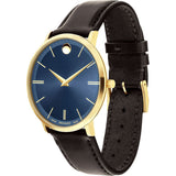 Movado Ultra Slim Blue Dial Brown Leather Strap Watch For Men - 0607088