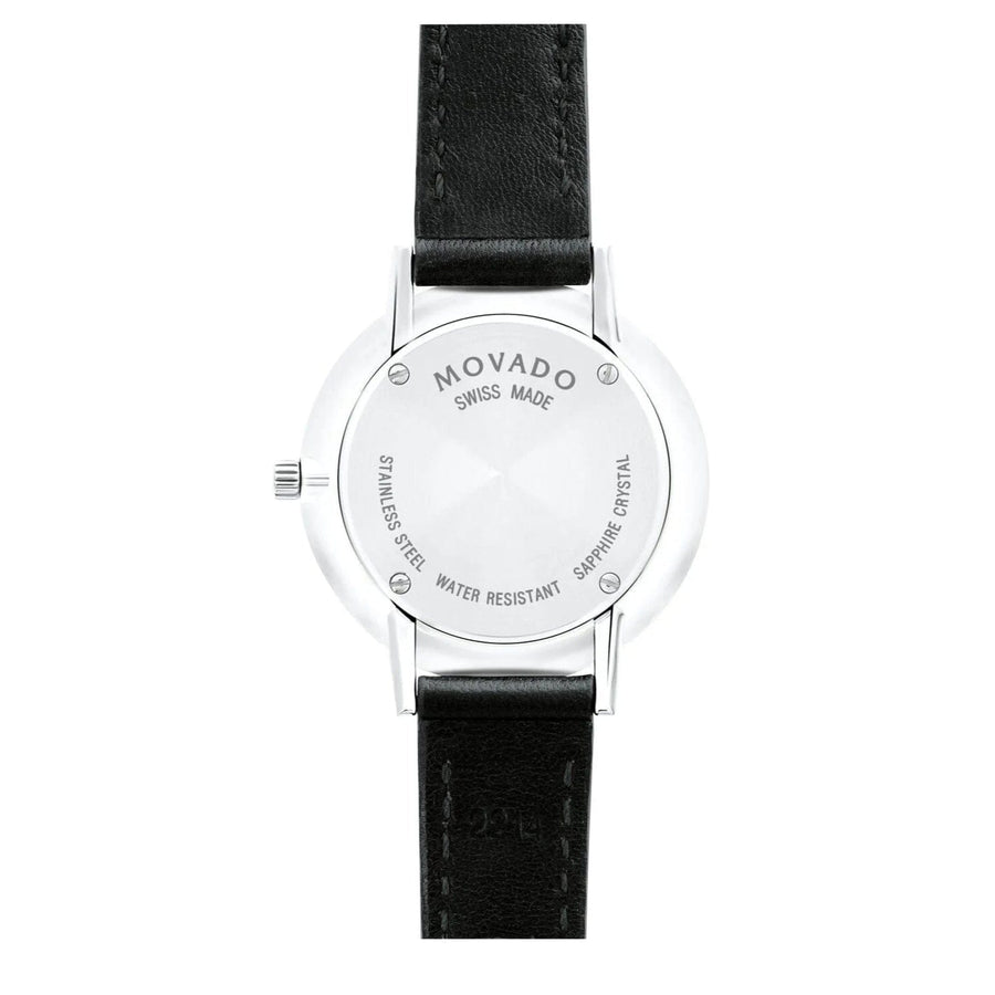 Movado Ultra Slim Black Dial Black Leather Strap Watch For Women - 0607094