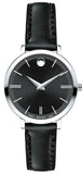 Movado Ultra Slim Black Dial Black Leather Strap Watch For Women - 0607094