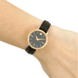 Movado Ultra Slim Black Dial Black Leather Strap Watch For Women -  0607095