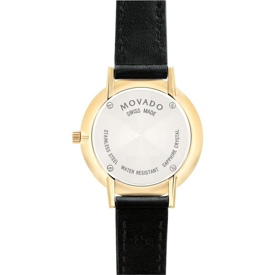Movado Ultra Slim Black Dial Black Leather Strap Watch For Women -  0607095