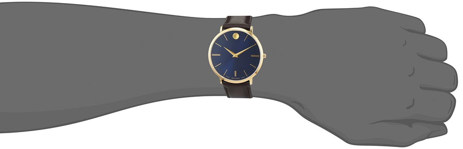 Movado Ultra Slim Blue Dial Brown Leather Strap Watch For Men - 0607088