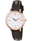 Movado Ultra Slim White Dial Brown Leather Strap Watch For Women - 0607096