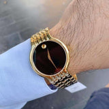 Movado Veturi Quartz Black Dial Gold Steel Strap Watch for Men - 0606934