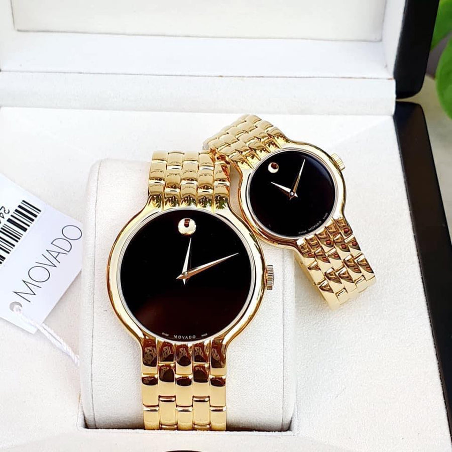 Movado Veturi Quartz Black Dial Gold Steel Strap Watch for Men - 0606934
