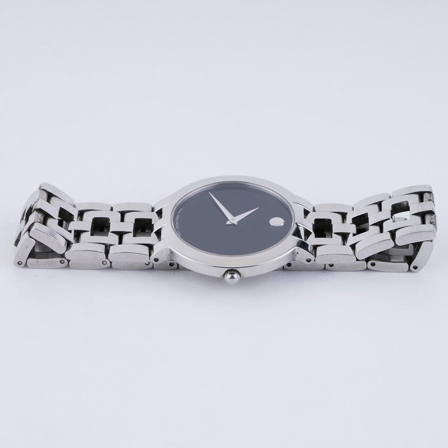 Movado Veturi Quartz Black Dial Silver Steel Strap Watch for Women - 0606338