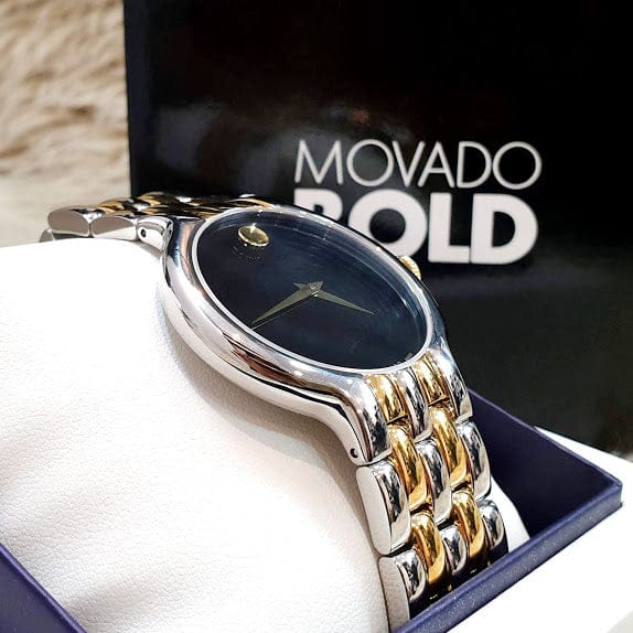 Movado Veturi Quartz Black Dial Two Tone Steel Strap Watch for Men - 0606932