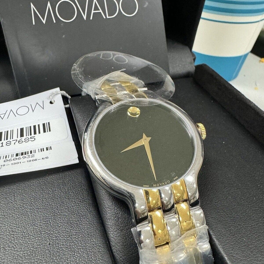 Movado Veturi Quartz Black Dial Two Tone Steel Strap Watch for Men - 0606932