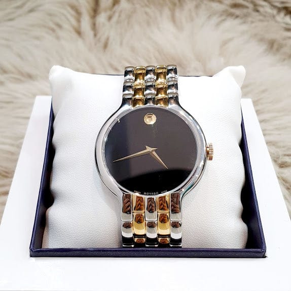 Movado Veturi Quartz Black Dial Two Tone Steel Strap Watch for Men - 0606932
