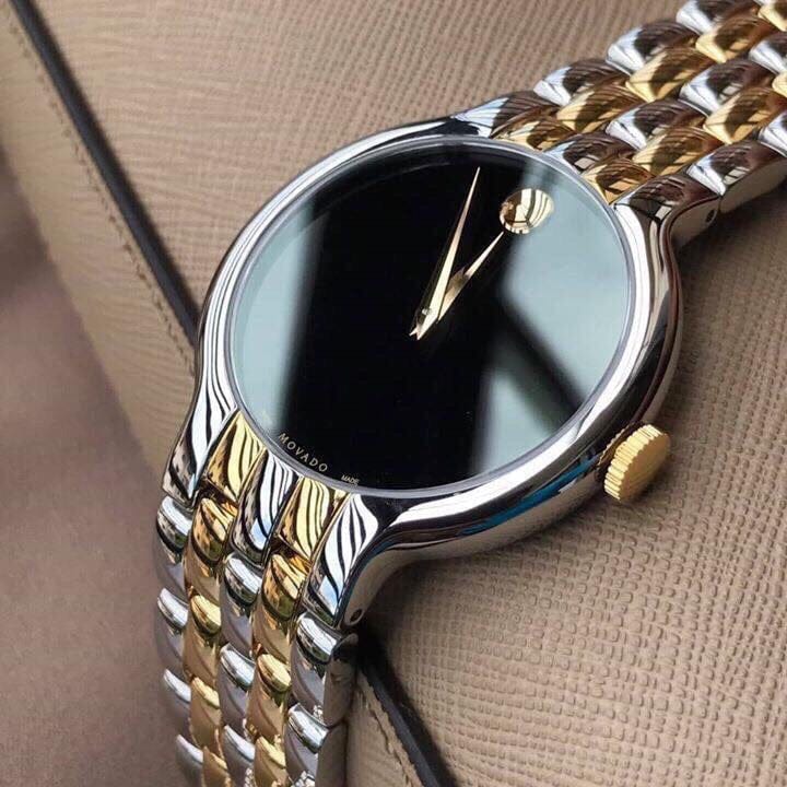 Movado Veturi Quartz Black Dial Two Tone Steel Strap Watch for Men - 0606932