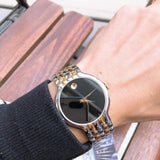 Movado Veturi Quartz Black Dial Two Tone Steel Strap Watch for Men - 0606932