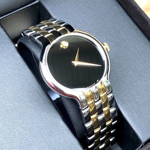 Movado Veturi Quartz Black Dial Two Tone Steel Strap Watch for Men - 0606932