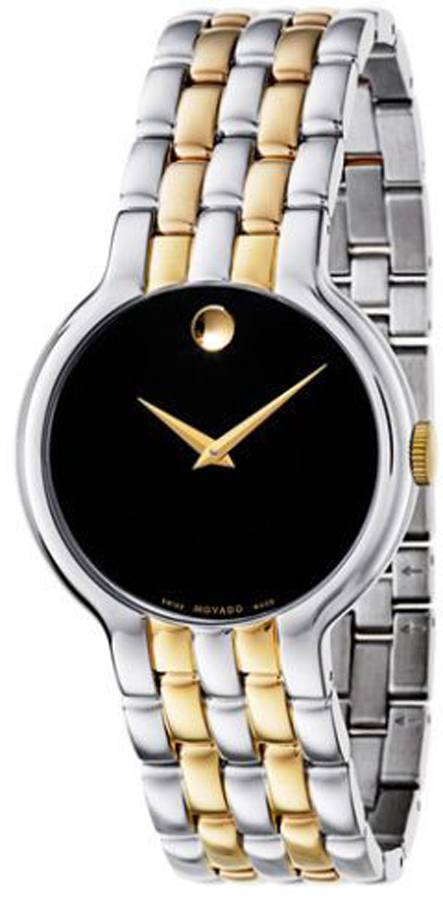 Movado Veturi Quartz Black Dial Two Tone Steel Strap Watch for Men - 0606932