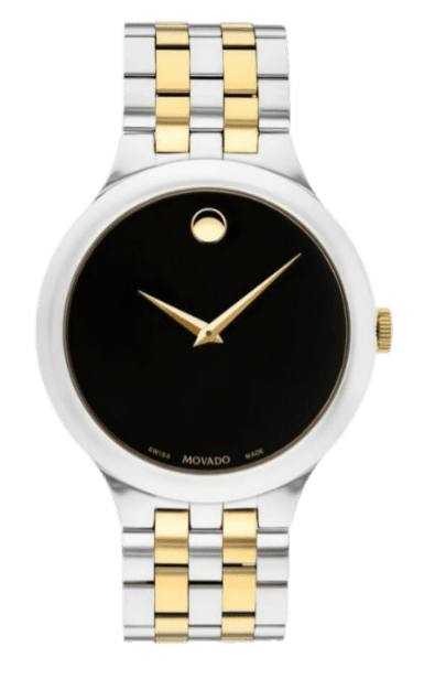 Movado Veturi Quartz Black Dial Two Tone Steel Strap Watch for Men - 0606932