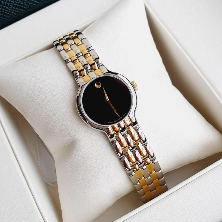 Movado Veturi Quartz Black Dial Two Tone Steel Strap Watch for Women - 0606933