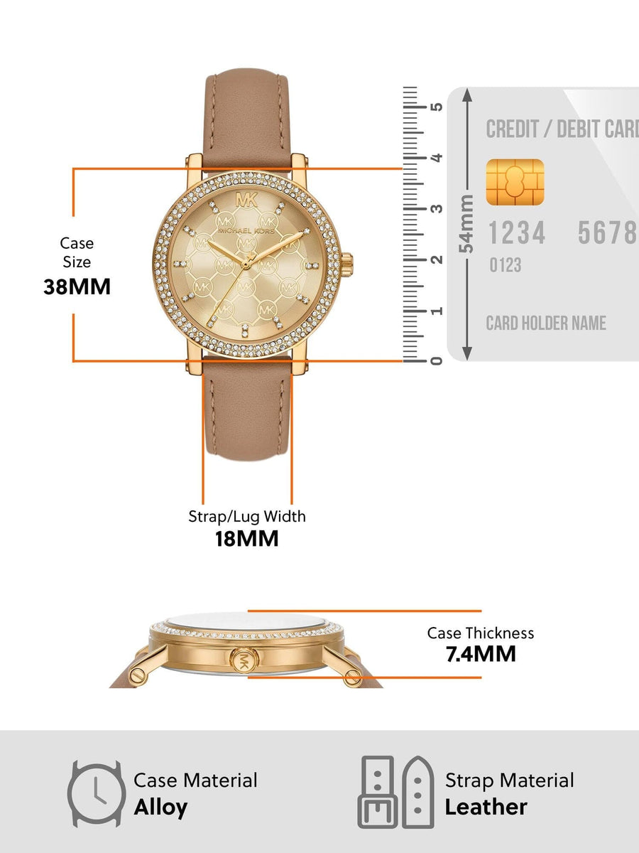 Michael Kors Corey Analog Gold Dial Brown Leather Strap Watch for Women - MK2986