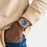Guess Headline Chronograph Blue Dial Brown Silicone Strap Watch For Men - GW0571G5