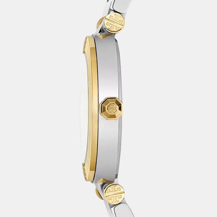 Tory Burch Classic T White Dial Two Tone Steel Strap Watch for Women - TBW9014
