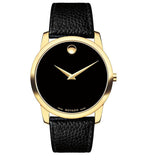 Movado Museum Black Dial Black Leather Strap Watch For Men - 0607014