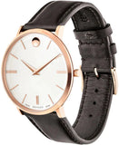 Movado Ultra Slim White Dial Brown Leather Strap Watch For Men - 0607089