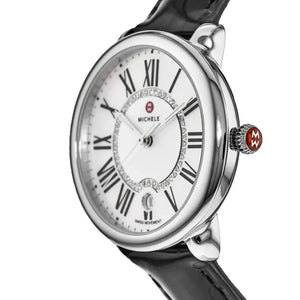 Michele Serein Silver Dial Black Leather Strap Watch for Women - MWW21B000011