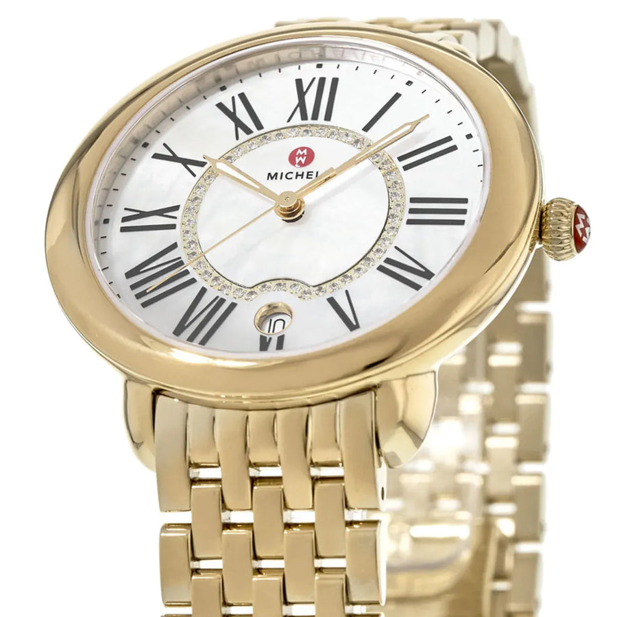 Michele Serein Mother of Pearl Dial Gold Steel Strap Watch for Women - MWW21B000017