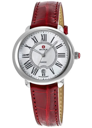 Michele Serein Silver Dial Red Leather Strap Watch For Women - MWW21B000023