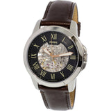 Fossil Grant Automatic Skeleton Black Dial Brown Leather Strap Watch for Men - ME3100