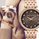 Michael Kors Darci Brown Dial Rose Gold Stainless Steel Strap Watch for Women - MK3217