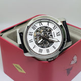 Fossil Grant Automatic Skeleton White Dial Black Leather Strap Watch for Men - ME3101