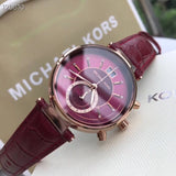 Michael Kors Sawyer Maroon Dial Maroon Leather Strap Watch for Women - MK2426