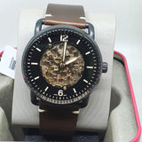 Fossil Commuter Automatic Black Dial Brown Leather Strap Watch for Men - ME3158