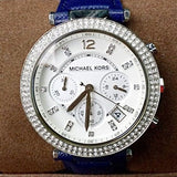 Michael Kors Parker White Dial Navy Blue Leather Strap Watch for Women - MK2293