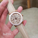 Burberry The City Chronograph Rose Gold Dial Beige Leather Strap Watch For Women - BU9702