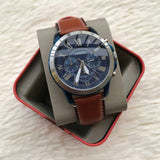 Fossil Grant Chronograph Blue Dial Brown Leather Strap Watch for Men - FS5151