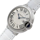 Cartier Ballon Bleu De Cartier Silver Dial White Leather Strap Watch for Women - W6920086