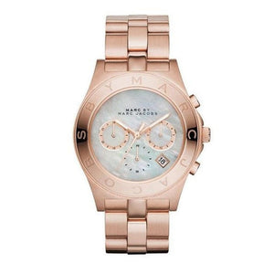Marc Jacobs Blade Chronograph Mother of Pearl White Dial Rose Gold Steel Strap Watch for Women - MBM8637