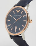 Emporio Armani Renato Analog Blue Dial Black Leather Strap Watch For Men - AR2506