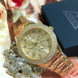 Guess Bedazzle Diamonds Gold Dial Gold Steel Strap Watch For Women - W1097L2