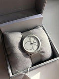 Calvin Klein Minimal White Dial Silver Mesh Bracelet Watch for Women - K3M5215X