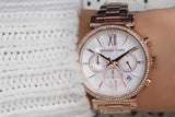 Michael Kors Sofie Chronograph Mother of Pearl White Dial Rose Gold Steel Strap Watch For Women - MK6576