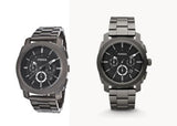 Fossil Machine Chronograph Black Dial Grey Steel Strap Watch for Men - FS4662