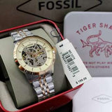 Fossil Townsman Automatic Skeleton White Dial Two Tone Steel Strap Watch for Men - ME3075