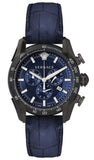 Versace V-Ray Chronograph Quartz Blue Dial Black Leather Strap Watch For Men - VEDB00418