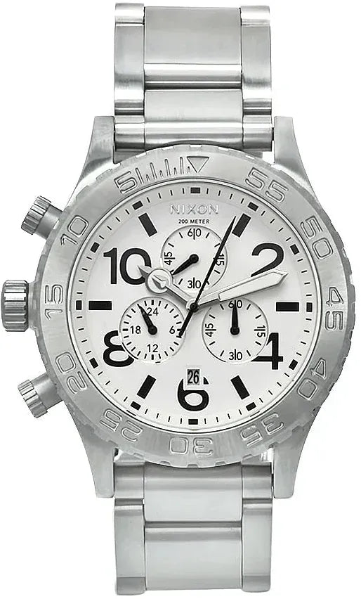 Nixon 51-30 Chrono White Dial Silver Steel Strap Watch for Men - A083-100