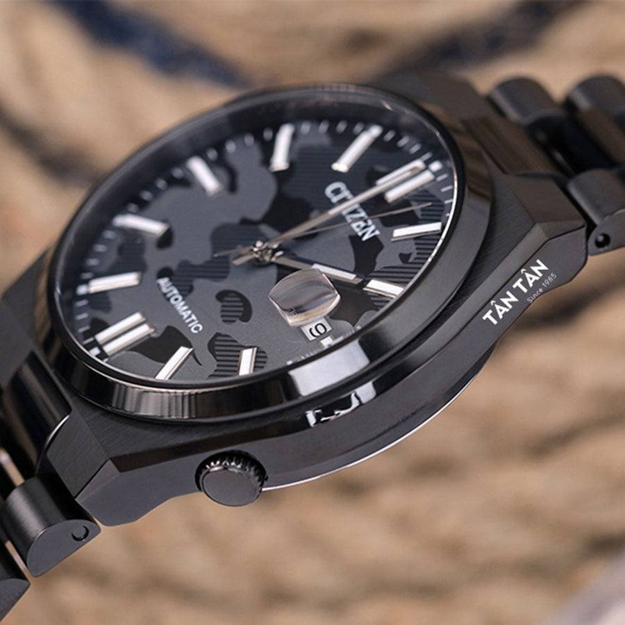 Citizen Tsuyosa Automatic Camouflage Black Dial Black Steel Strap Watch For Men - NJ0155-87E