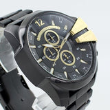 Diesel Mega Chief Chronograph Black Dial Black Steel Strap Watch For Men - DZ4338