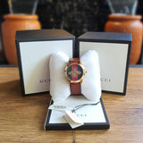 Gucci G Timeless Quartz Green & Red Dial Brown Leather Strap Watch For Men - YA126451