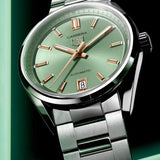 Tag Heuer Carrera Date Automatic 18K Green Dial Silver Steel Strap Watch for Women - WBN2312.BA0001